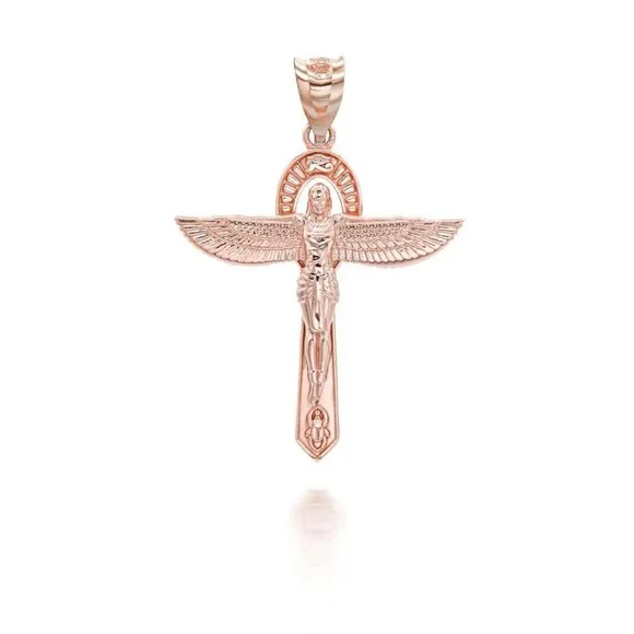 10K Solid Gold Egyptian Goddess Isis Pendant Charm - Yellow, Rose, or White